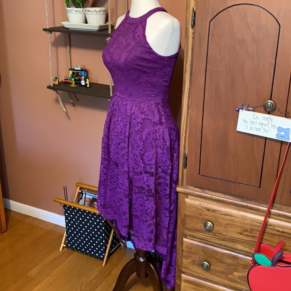 XS Hi-Lo Halter Lace Dress